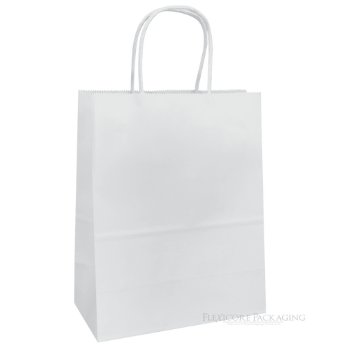 White Flexicore paper gift bag with twisted handles shown upright on plain background