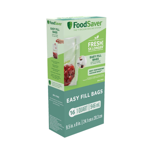 Retail box of FoodSaver Easy Fill vacuum seal bags showing packaging and product branding