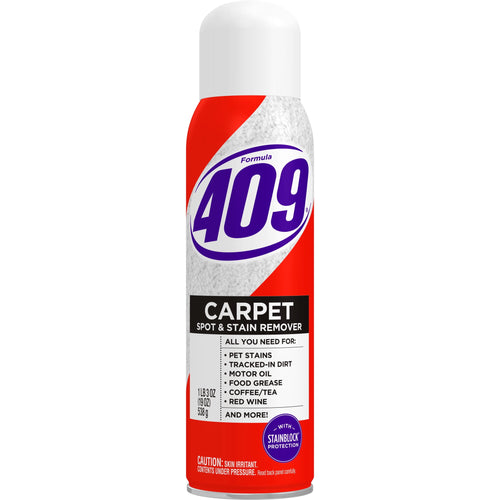 Tall aerosol can of Formula 409 Carpet spot and stain remover with large 409 logo