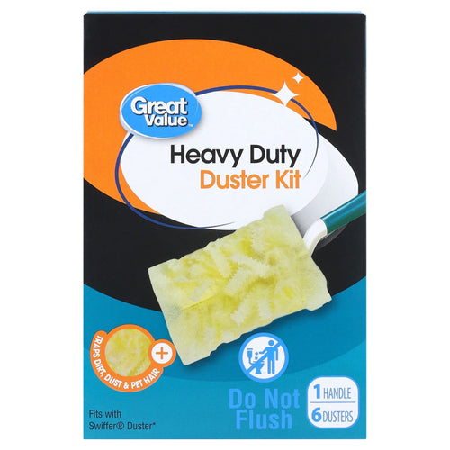 Great Value boxed Heavy Duty Duster Kit packaging with product image and branding