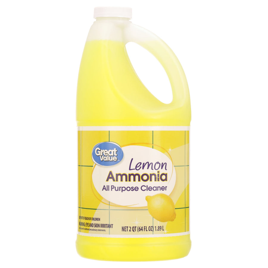 Great Value lemon ammonia all-purpose cleaner in a yellow 64 fl oz jug with front product label visible