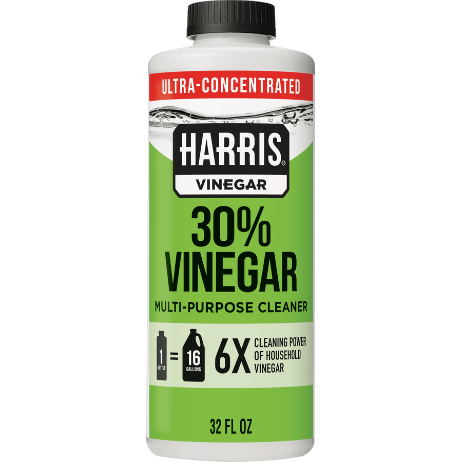 Clean studio shot of a Harris 30% vinegar multi-purpose cleaner bottle showing label and 32 fl oz size
