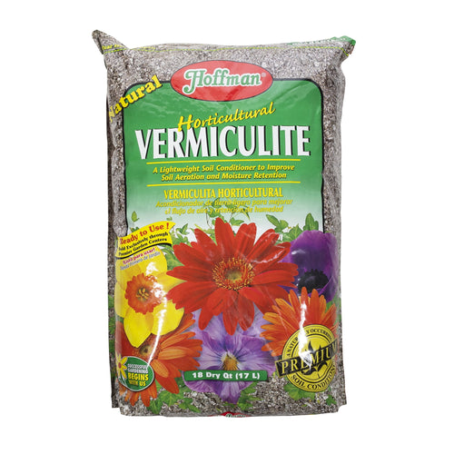 Front photo of a Hoffman Horticultural Vermiculite bag with colorful flower artwork and product branding