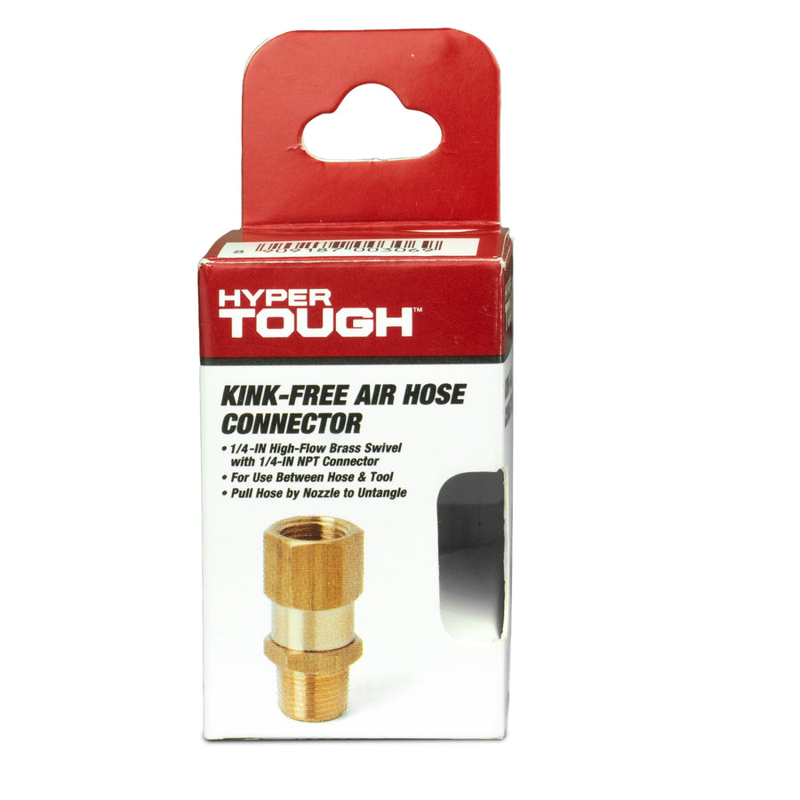 Boxed Hyper Tough kink-free air hose connector packaging with product photo