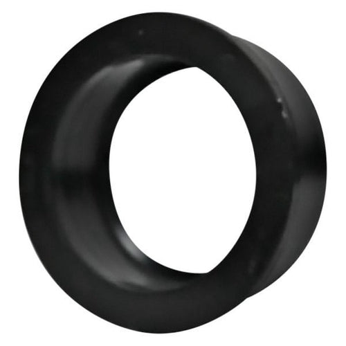 Black plastic circular cleanout adapter or collar with a smooth rounded outer face and central opening