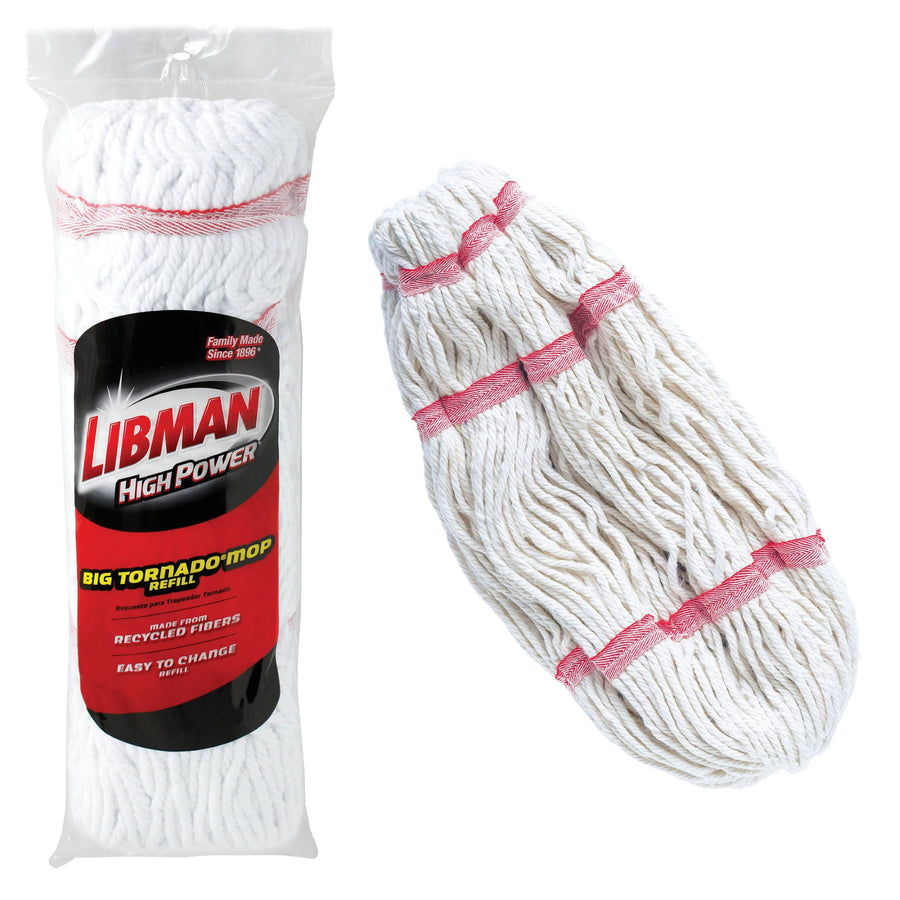 Packaged Libman High Power Big Tornado mop refill in clear plastic with red and black label