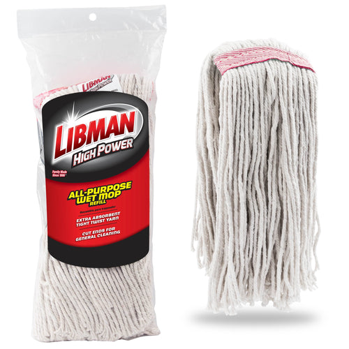 Packaged Libman High Power all-purpose wet mop refill in clear plastic bag with red and black label
