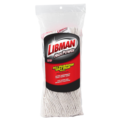 Single Libman High Power all-purpose wet mop refill in clear retail packaging with red and black product label visible.