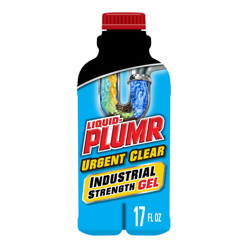Illustrated Liquid-Plumr Urgent Clear industrial strength gel bottle graphic on blue label