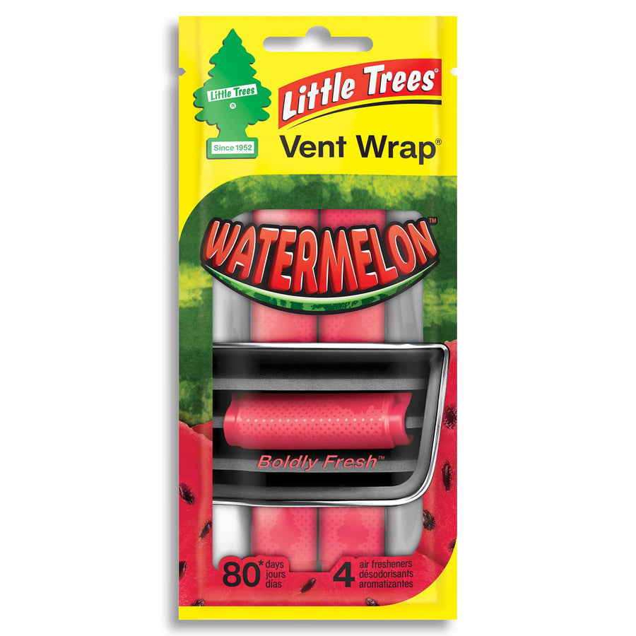 Front-facing Little Trees Vent Wrap watermelon package showing pink vent clip and watermelon graphic