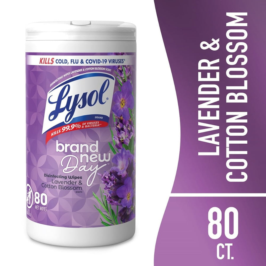 lysol brand new day disinfecting wipes canister, lavender & cotton blossom scent, 80 count