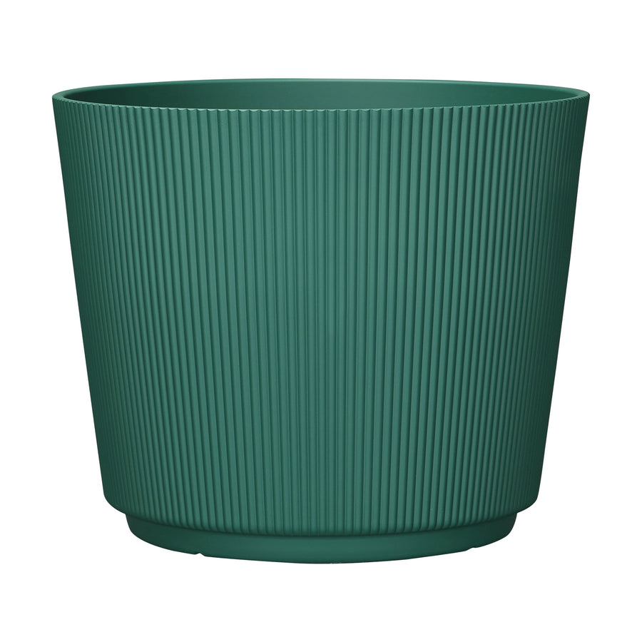Parker green ribbed recycled-resin planter with vertical fluted texture on a white background