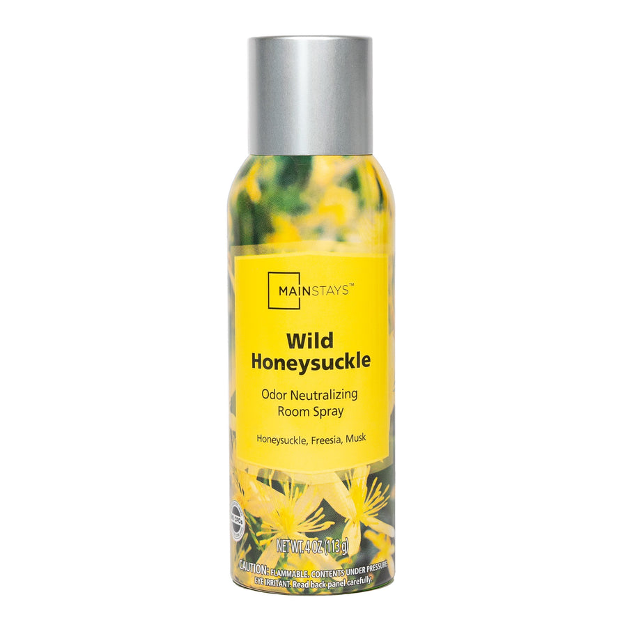 Single Mainstays Wild Honeysuckle odor neutralizing room spray can with silver cap