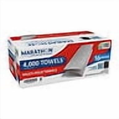 Rectangular retail box of Marathon multifold paper towels with red and blue packaging and product image