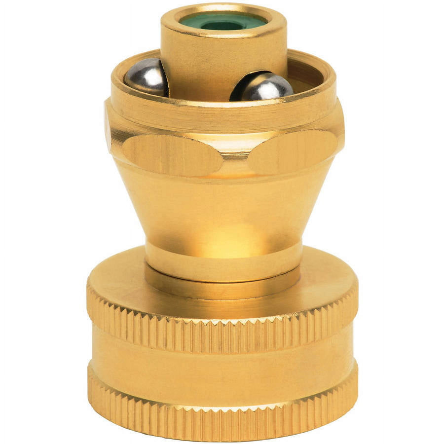 Brass Melnor MityMite Mini-Twist nozzle close-up showing swivel and ball bearings