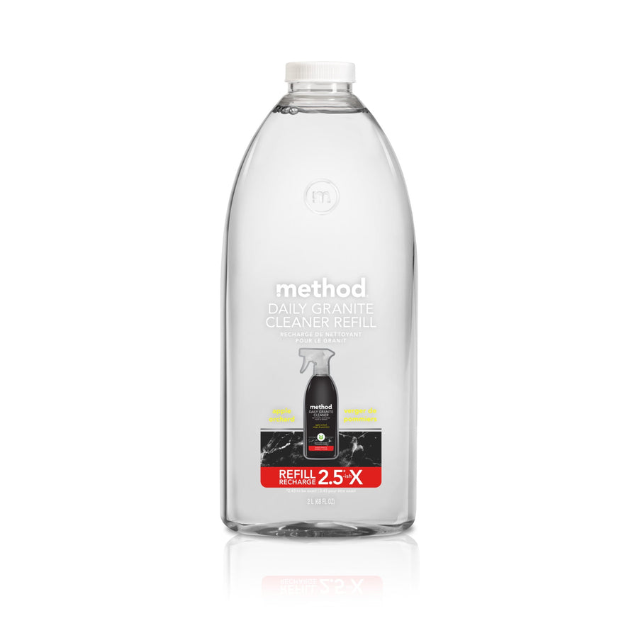 Clear plastic refill bottle for Method Daily Granite Cleaner with visible front label and cap