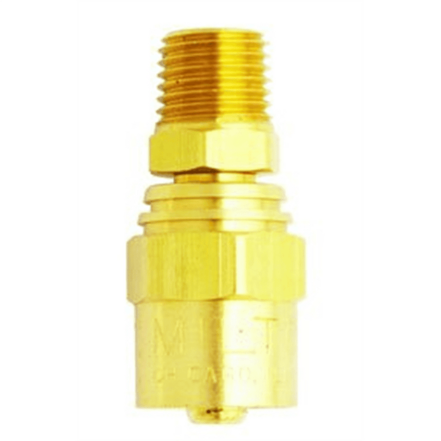 Brass Milton reusable air hose end with male threaded 1/4" MNPT, close-up on white background