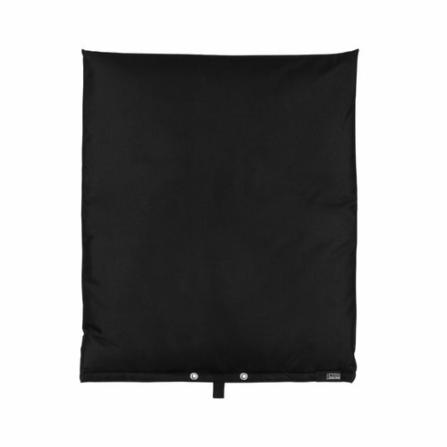 Black rectangular insulated cover with grommets and strap along bottom for outdoor backflow protector