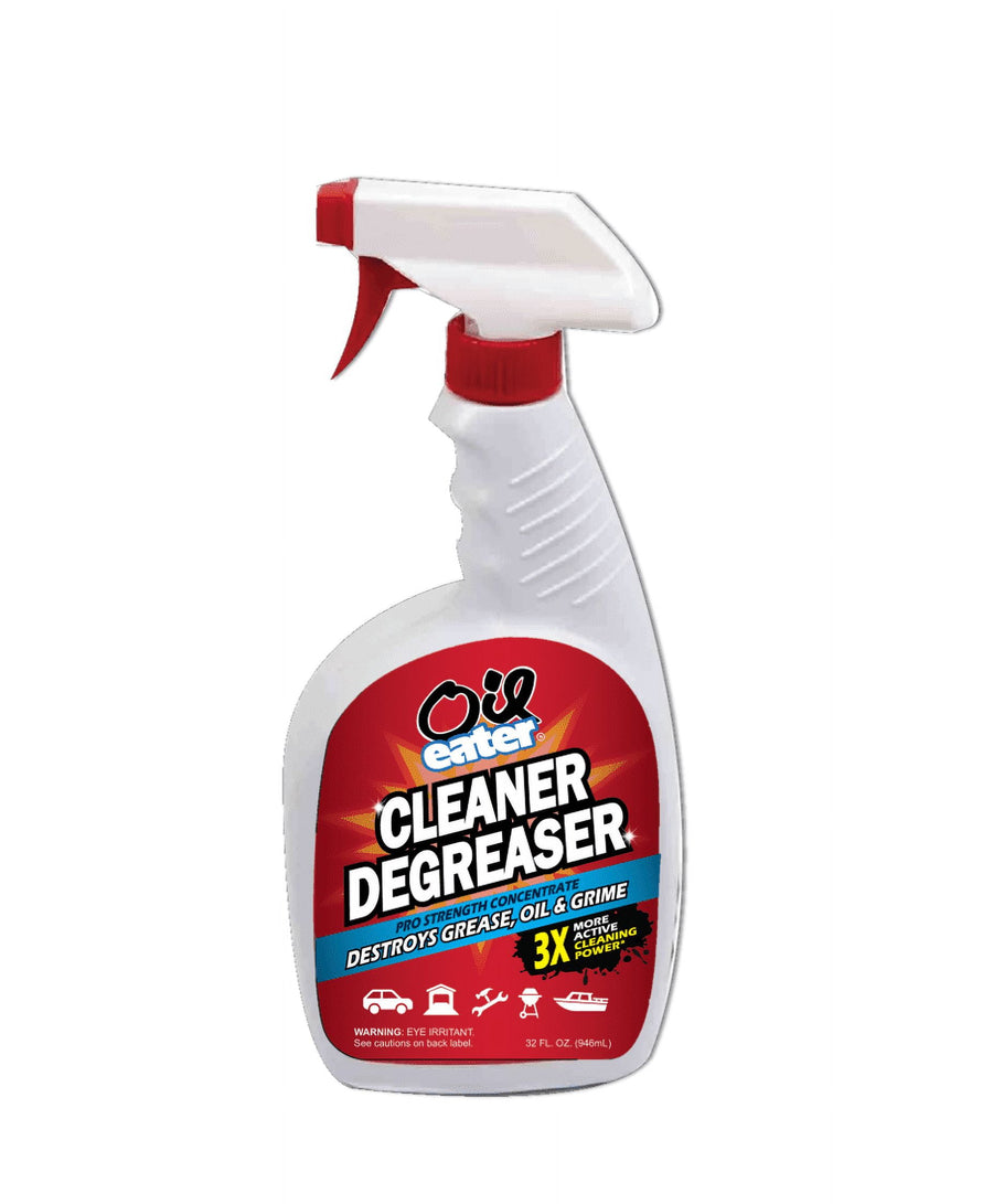 White spray bottle of Oil Eater Cleaner Degreaser with red label and red trigger, front product view