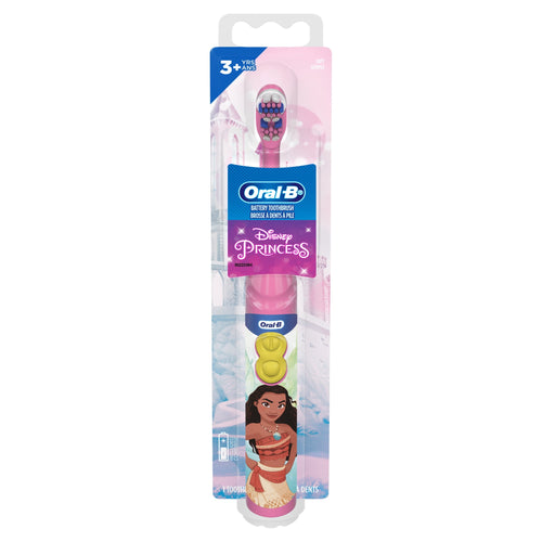 Oral‑B Disney Princess battery kids toothbrush in pink packaging featuring Moana character