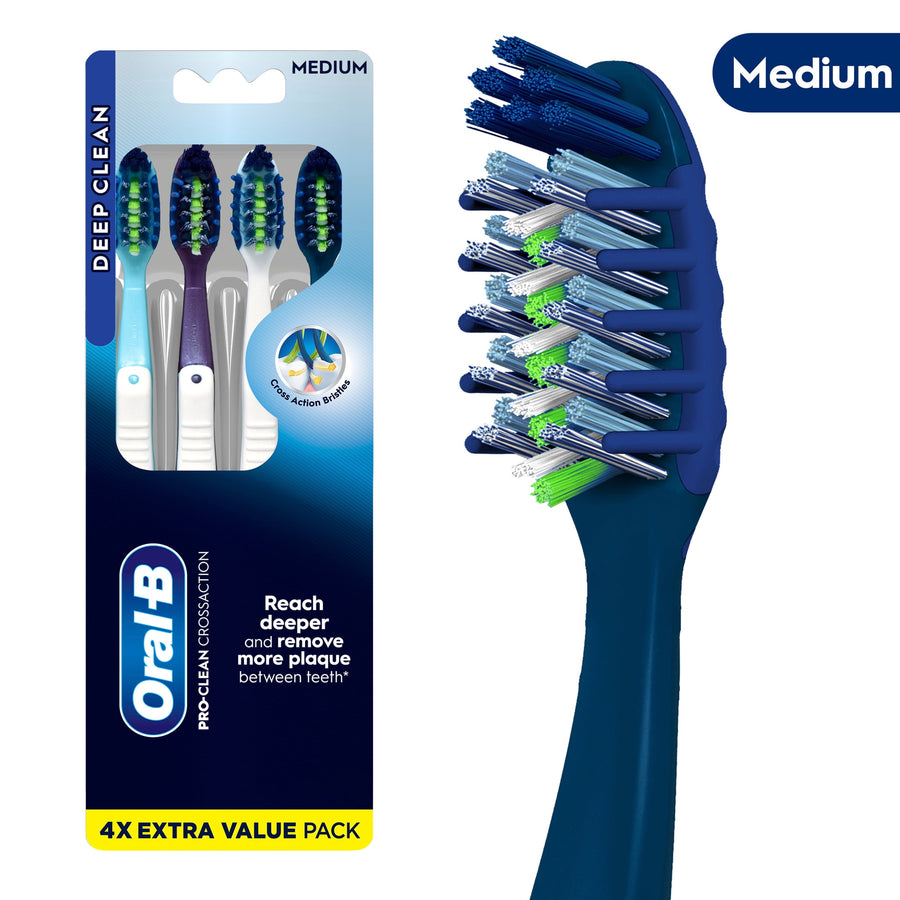 Oral‑B Pro‑Clean CrossAction toothbrushes in blister pack with blue gradient packaging and one closeup brush head
