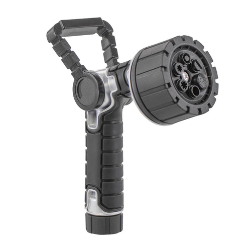 Orbit black and gray 6-pattern lever-control garden hose nozzle with swivel head