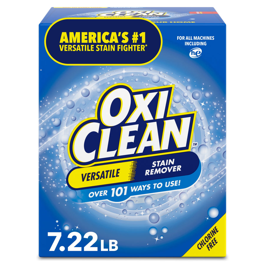 Front-facing box of OxiClean versatile stain remover powder with bold logo and 7.22 lb label