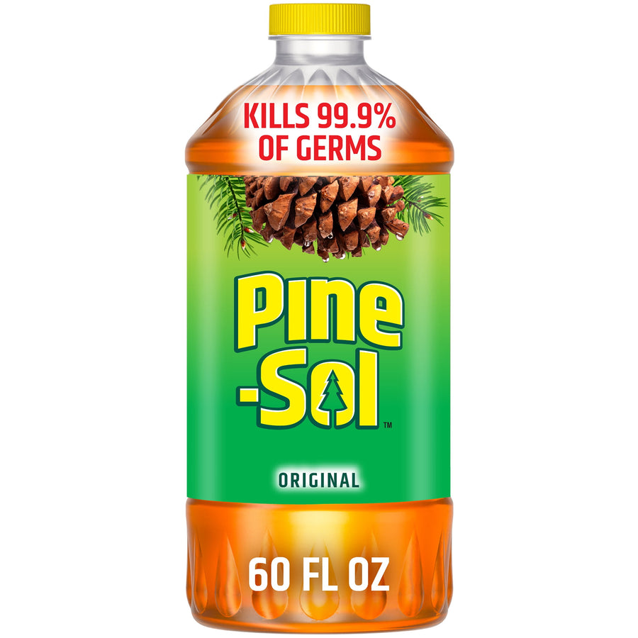 Close-up bottle of Pine-Sol Original with green label, pinecone graphic and 60 fl oz text