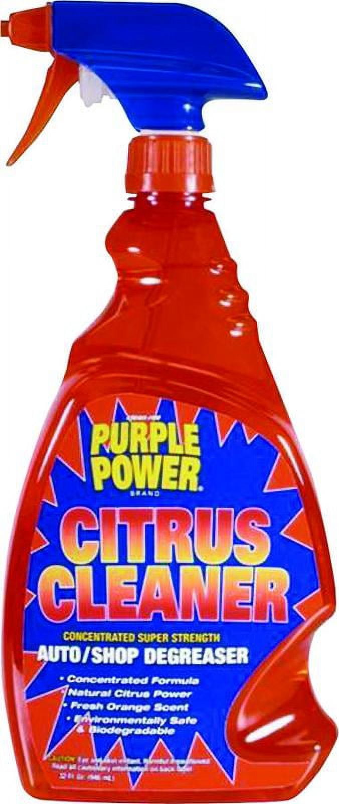 Red spray bottle of Purple Power Citrus Cleaner showing blue label with large 'CITRUS CLEANER' text and trigger sprayer