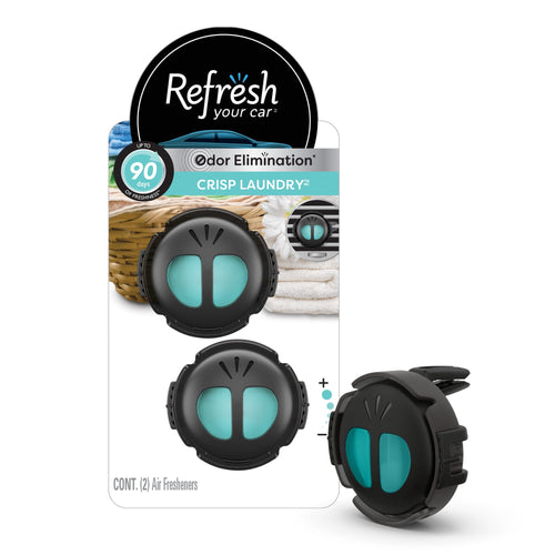 Refresh Your Car branded packaged duo of black circular mini vent diffusers with teal insert