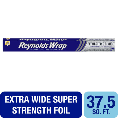 Reynolds Wrap Pitmaster’s Choice blue boxed roll of extra-wide aluminum foil on white background