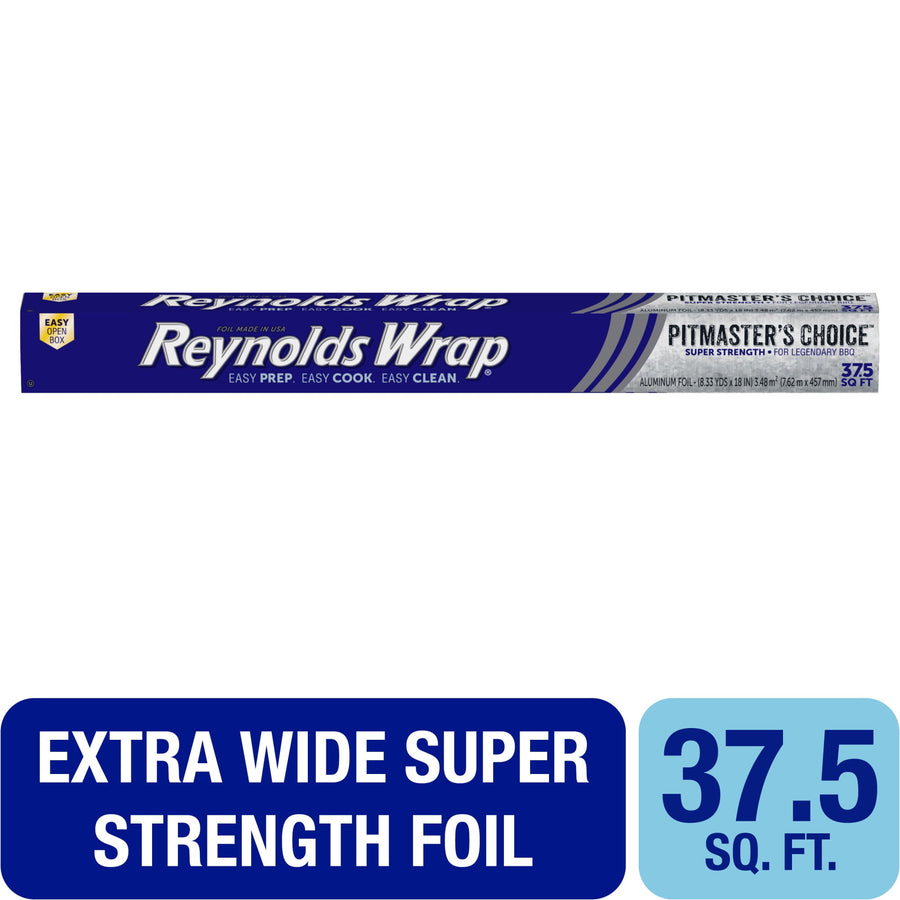 Reynolds Wrap Pitmaster’s Choice blue boxed roll of extra-wide aluminum foil on white background