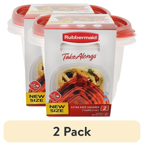 Two Rubbermaid TakeAlongs packaged containers with red lids shown as a two-pack boxed front view