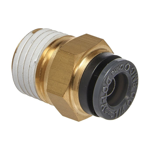 Brass straight male push-to-connect fitting with threaded NPT end and gray release ring