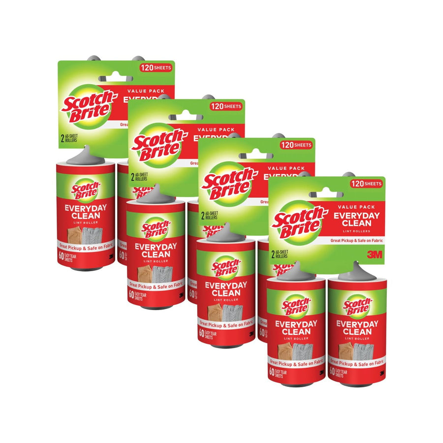 Four Scotch-Brite Everyday Clean lint roller packs shown with branded header cards