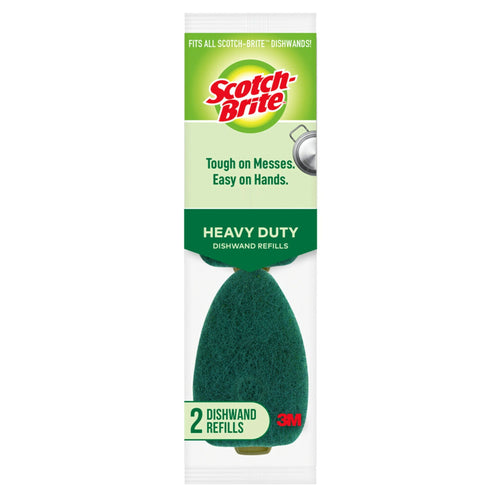 Single retail blister pack showing a Scotch-Brite heavy duty green dishwand refill head