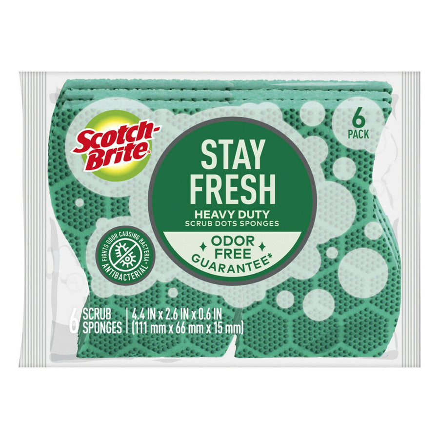 scotch-brite stay fresh heavy duty scrub dots sponges 6-pack in clear plastic packaging