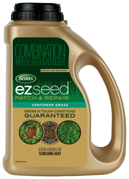 Plastic Scotts EZ Seed Patch & Repair jug showing centipede grass label, brand logo and product graphics.