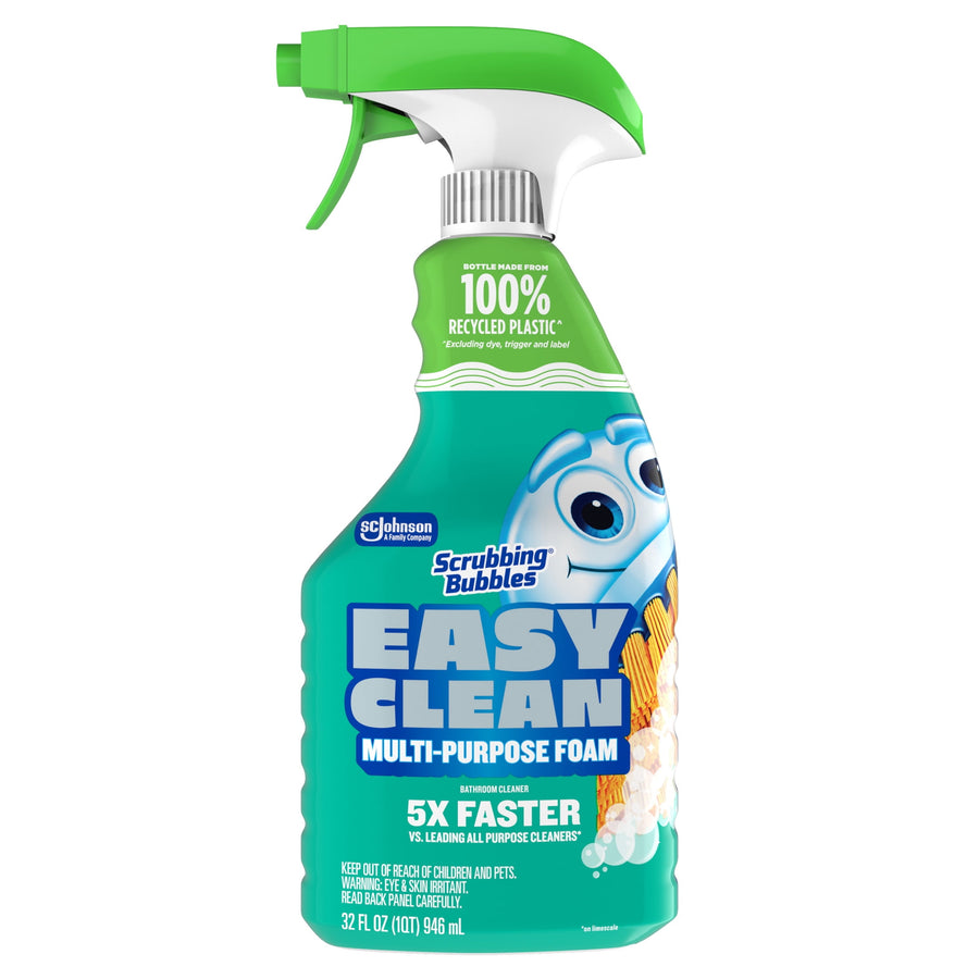 Isolated Scrubbing Bubbles Easy Clean multi-purpose foam spray bottle on white background
