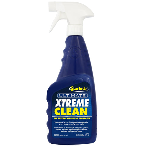 Blue trigger-spray bottle of Star brite Ultimate Xtreme Clean all-surface cleaner with bold yellow and white label