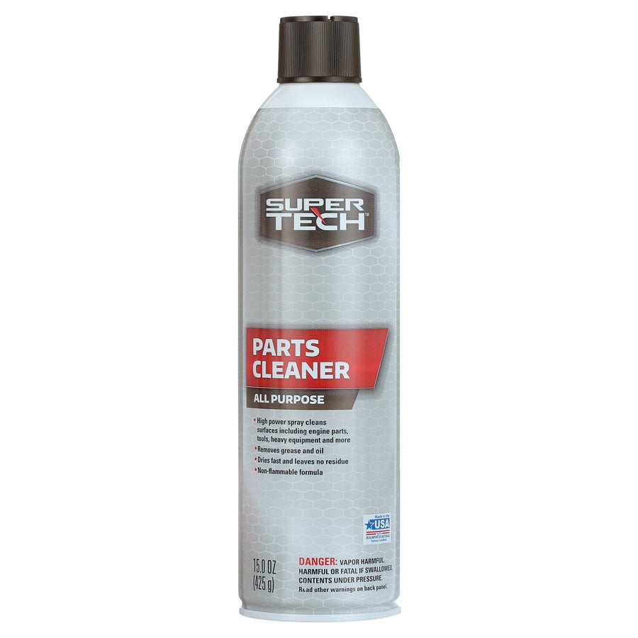 Single Super Tech parts cleaner aerosol can showing front label with red Parts Cleaner banner and brown cap.