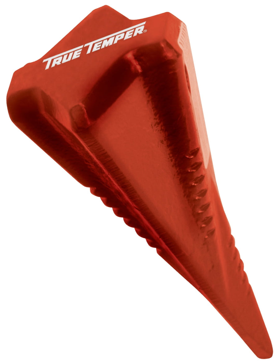 Close-up angled view of a red cast-metal torpedo wedge with ribbed edges and a white True Temper logo on the top face.