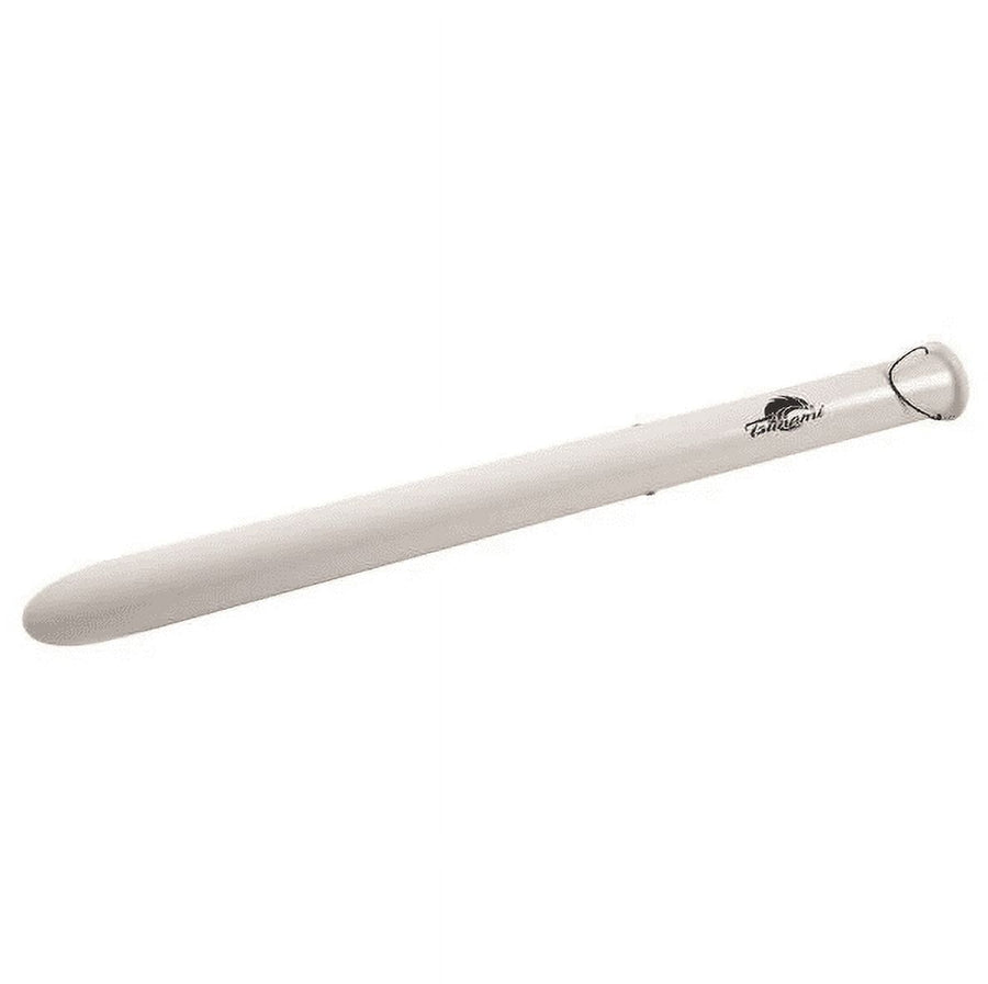 Long white PVC sand spike with Tsunami logo, angled on a white background