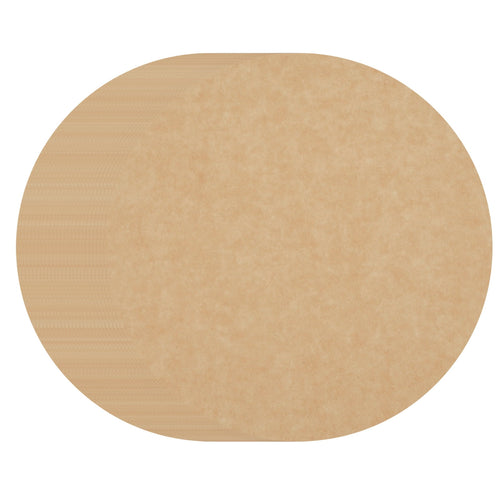 Single unbleached round parchment paper sheet in wood‑color displayed on a white background.