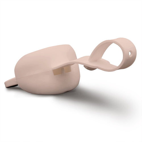 Flesh-colored Vettex doubleguard mouthguard with attached strap shown on white background