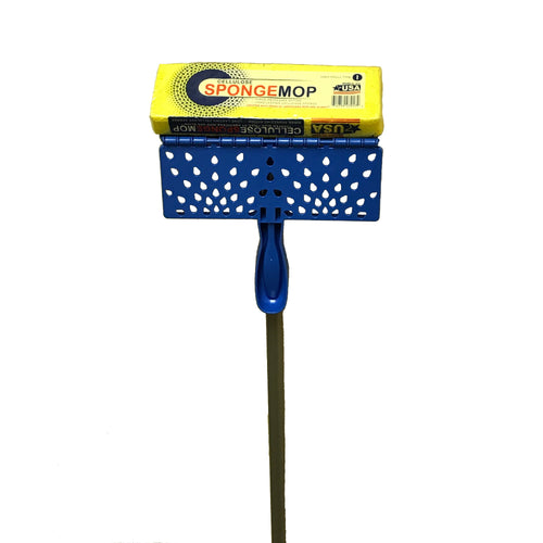 V.I.P. cellulose sponge mop with yellow sponge head and blue perforated plastic holder