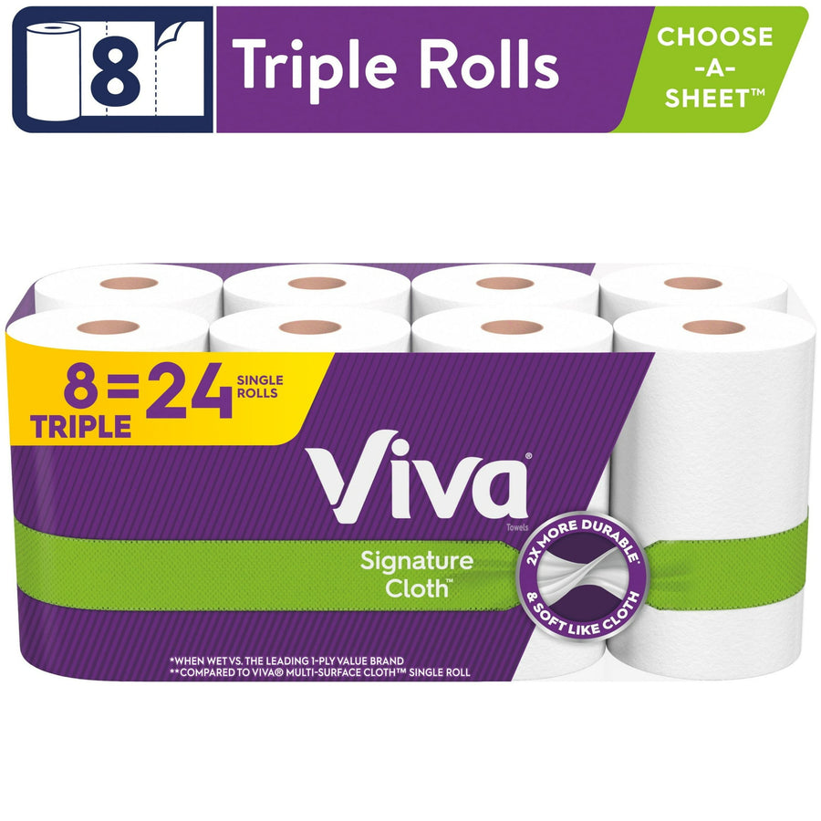 Packaged Viva Signature Cloth paper towel multi-roll pack with purple and green branding