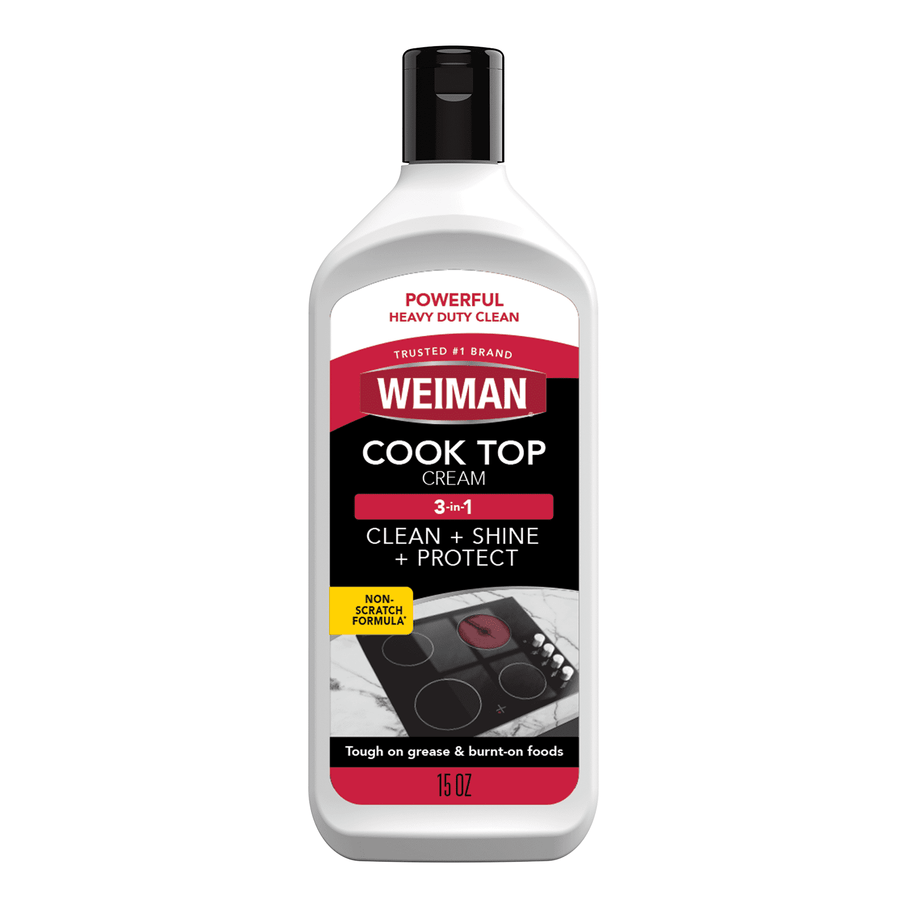 Front-facing Weiman Cook Top Cream bottle on white background showing label with black and red design
