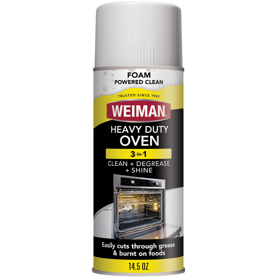 Close-up product shot of Weiman Heavy Duty Oven foaming cleaner aerosol can on white background
