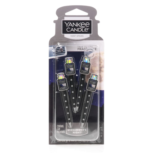 Yankee Candle Midsummer's Night vent sticks in retail blister pack with four black scented sticks visible